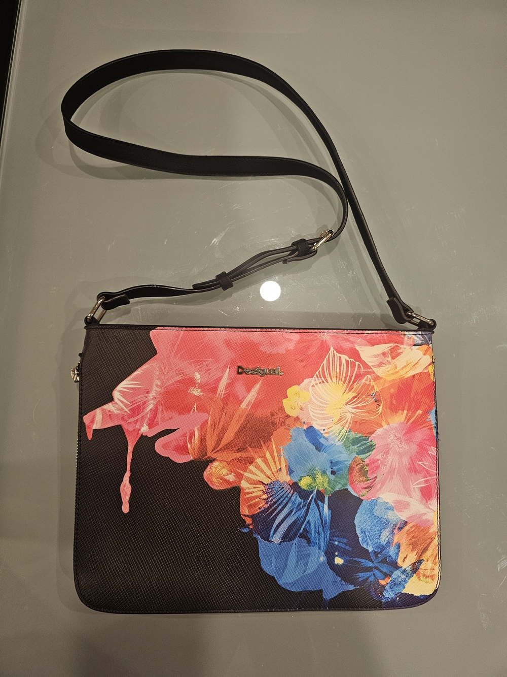 Desigual Black Crossbody Bag with Multicolor Floral Print